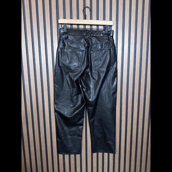 Abercrombie & Fitch Pants 28 / 6 Short Black Vegan Leather Ankle Straight Ultra - Picture 2 of 8